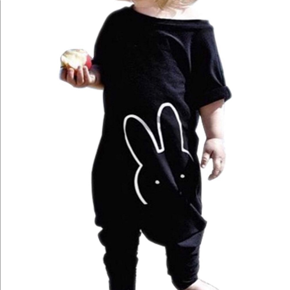 Chic little black romper with bunny graphic